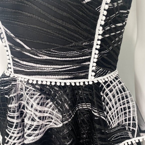 Love By Theia Tiered Mini Cocktail Dress Layered Black and White Print Size 4 - Picture 7 of 16